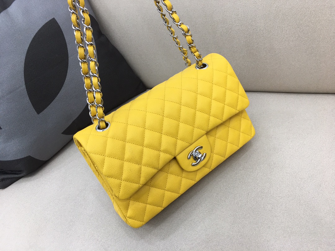 Medium Classic Flap Caviar Bag A01112 Yellow/Silver